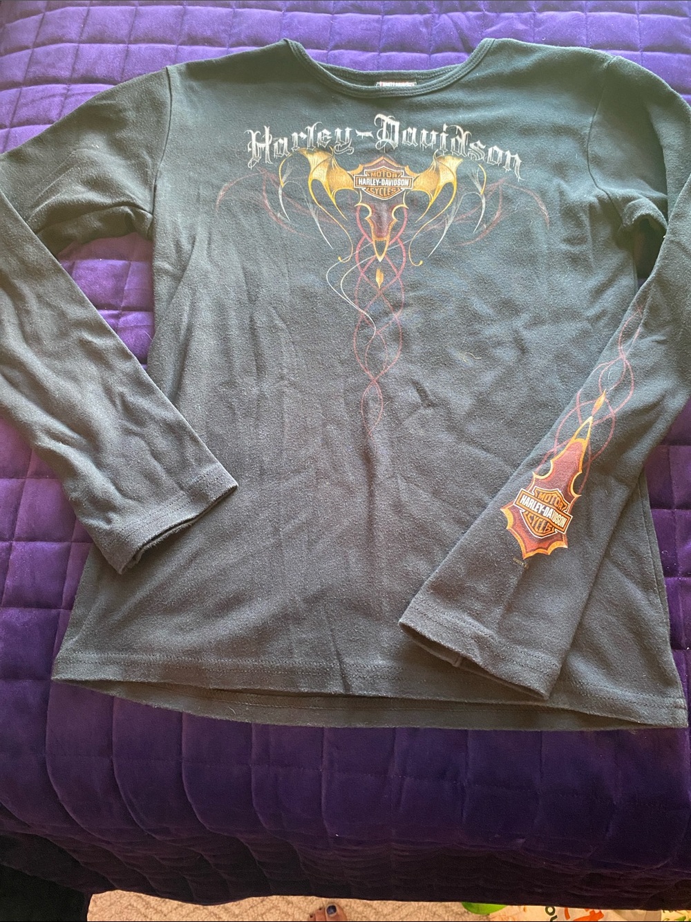 Harley-Davidson Black Long Sleeve Shirt with Orange Flame Graphics